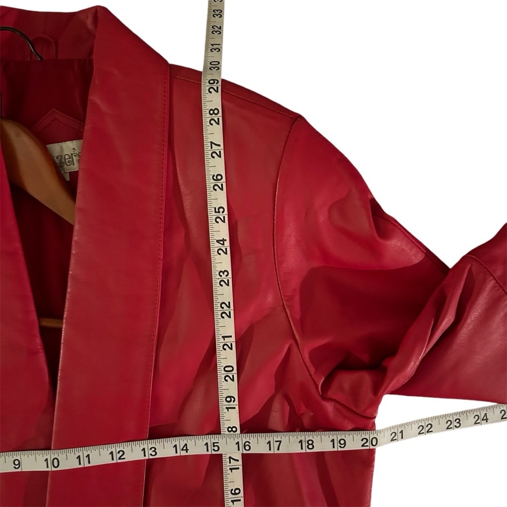 Red Open Front Leather Jacket - Picture 3 of 8